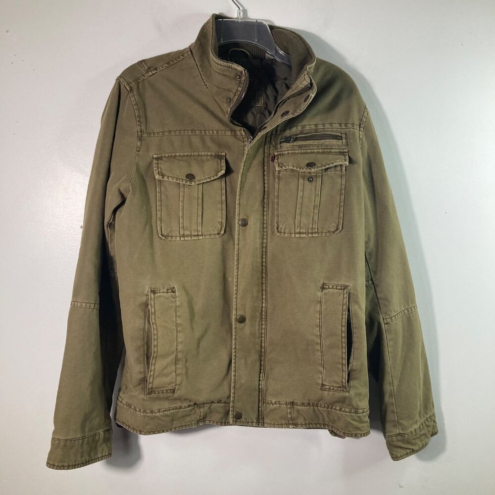Mens Levis Military Insulated Jacket Green Cotton Polyester Pockets S